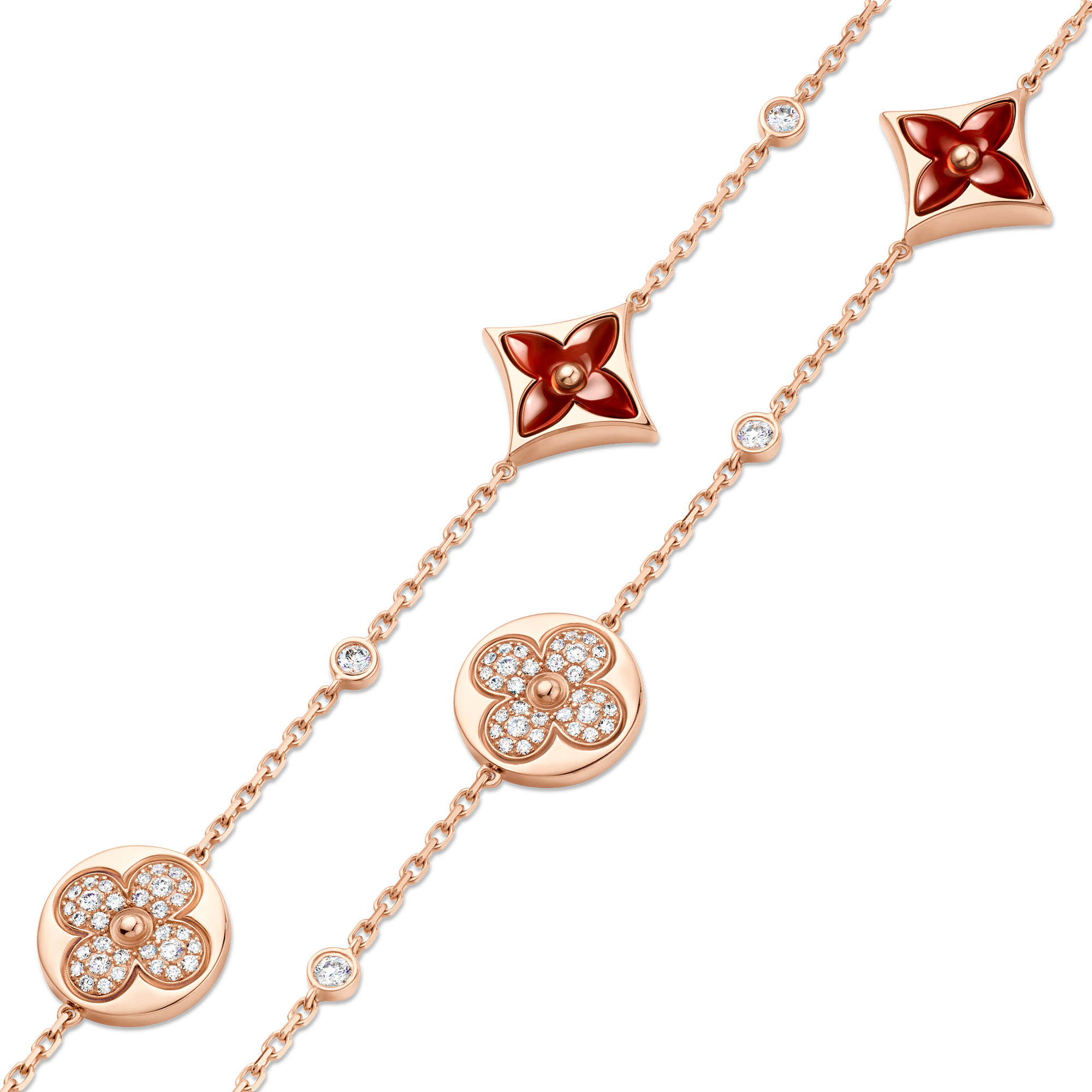 COLOR BLOSSOM BB LNY 18K Gold Light Chalcedony Diamond Long Necklace - 3