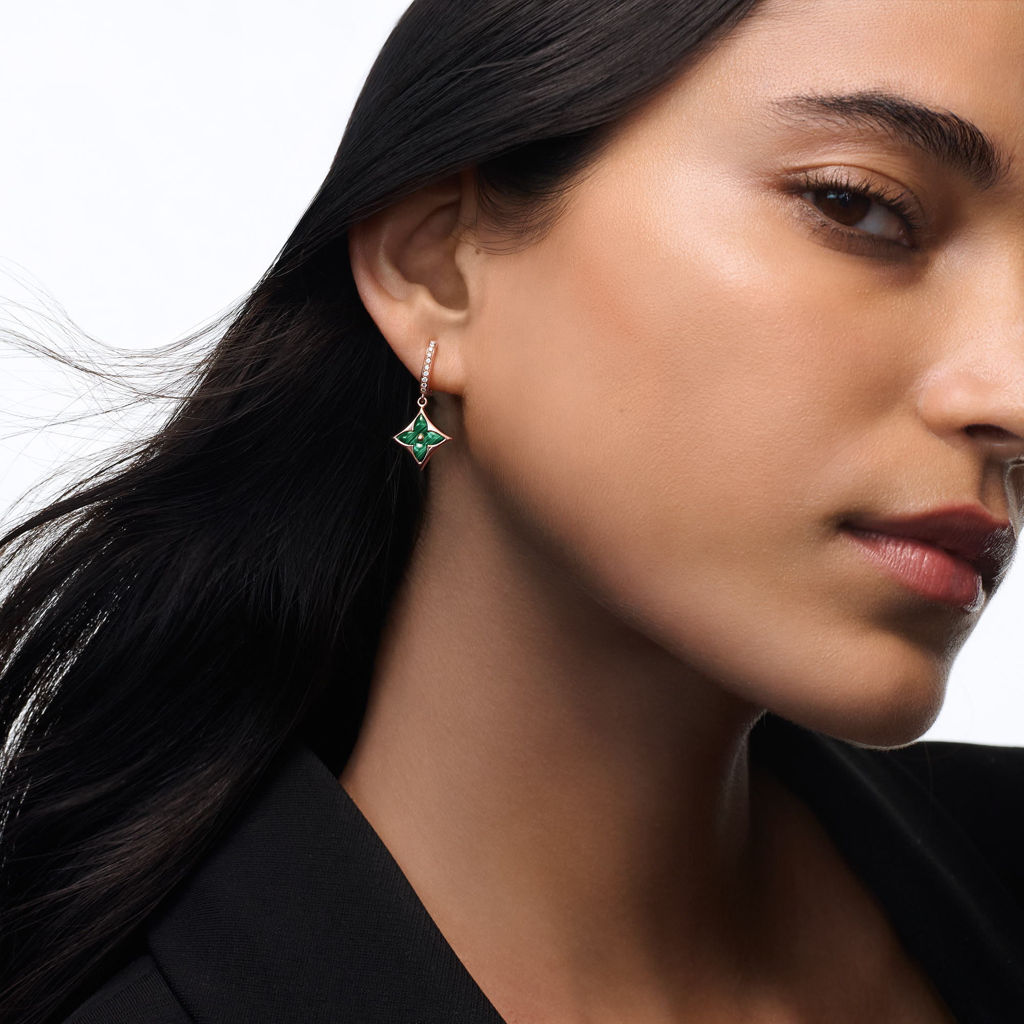COLOR BLOSSOM BB STAR 18K Gold Malachite Diamond Earring (Single) - 5