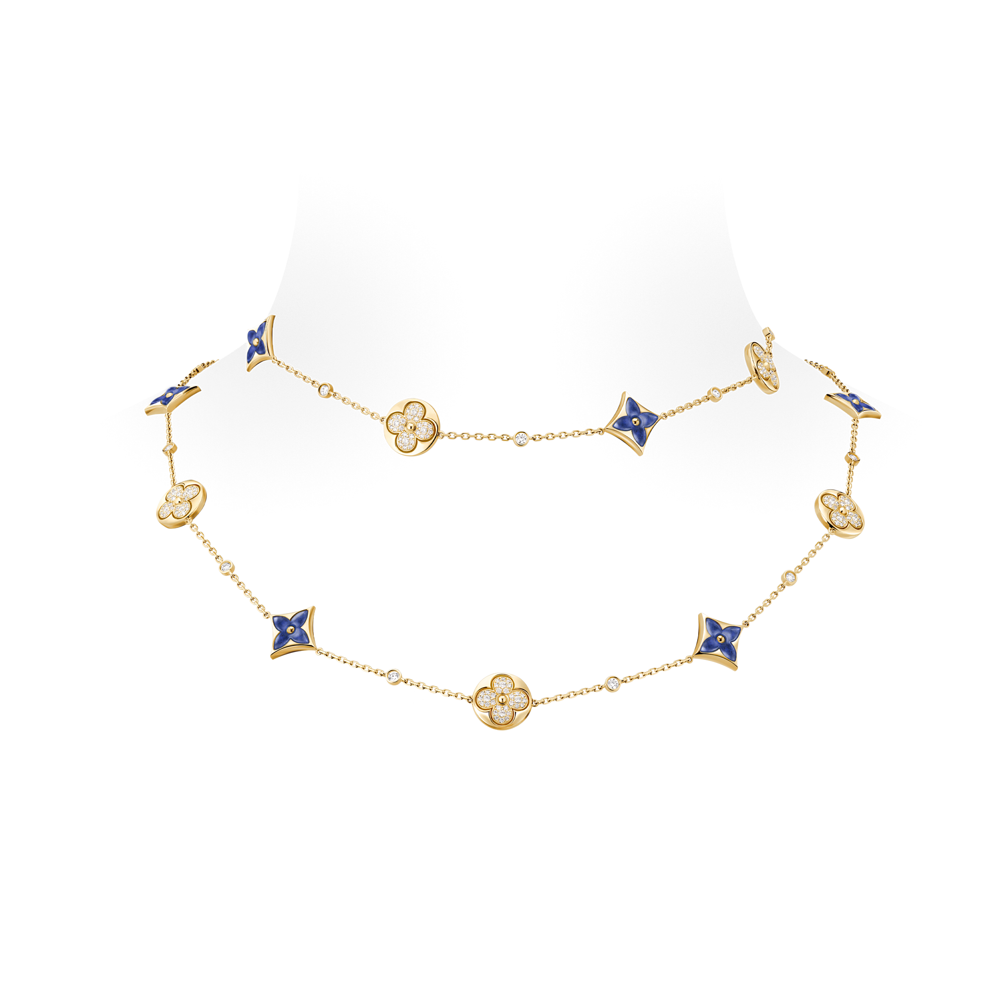 COLOR BLOSSOM BB STAR AND SUN MULTI-MOTIF 18K Gold Blue Stone Diamond Long Necklace - 3