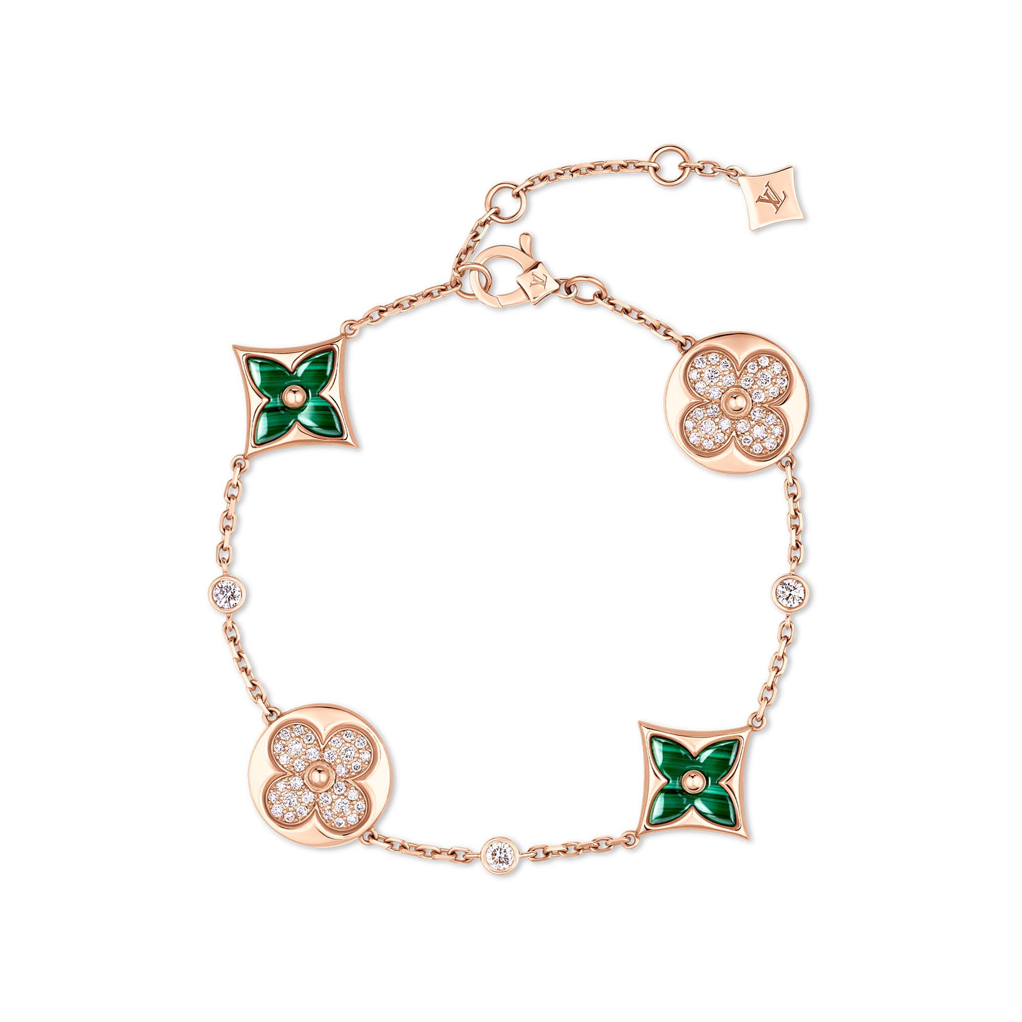 COLOR BLOSSOM STAR AND SUN BB MULTI-MOTIF 18K GOLD MALACHITE DIAMOND BRACELET - 1