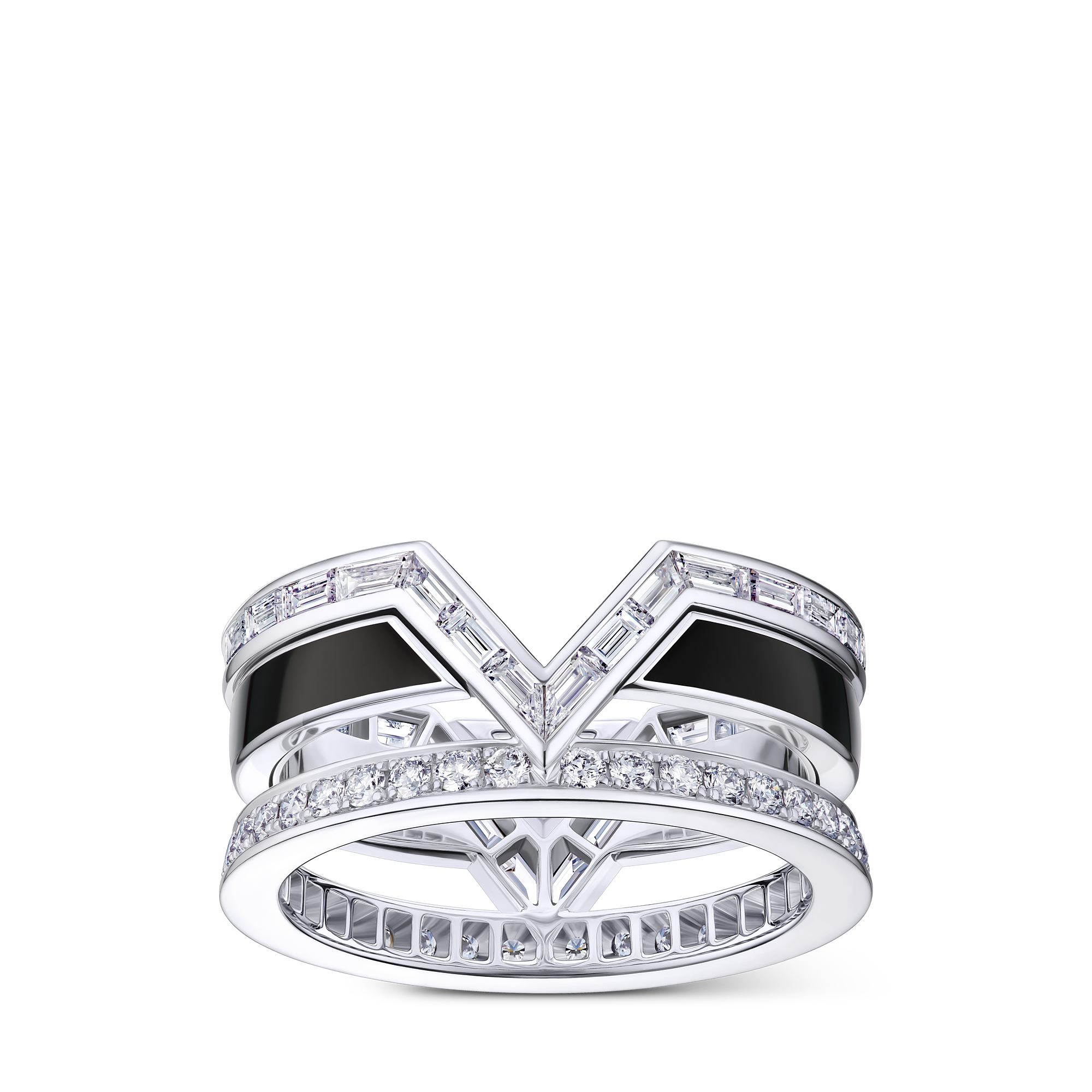 PURE V 18K gold (white) black lacquer diamond ring - 3