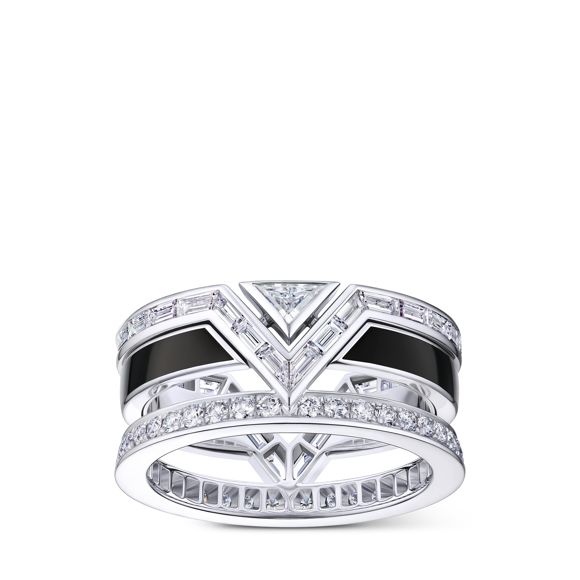 PURE V 18K gold (white) black lacquer diamond ring - 1