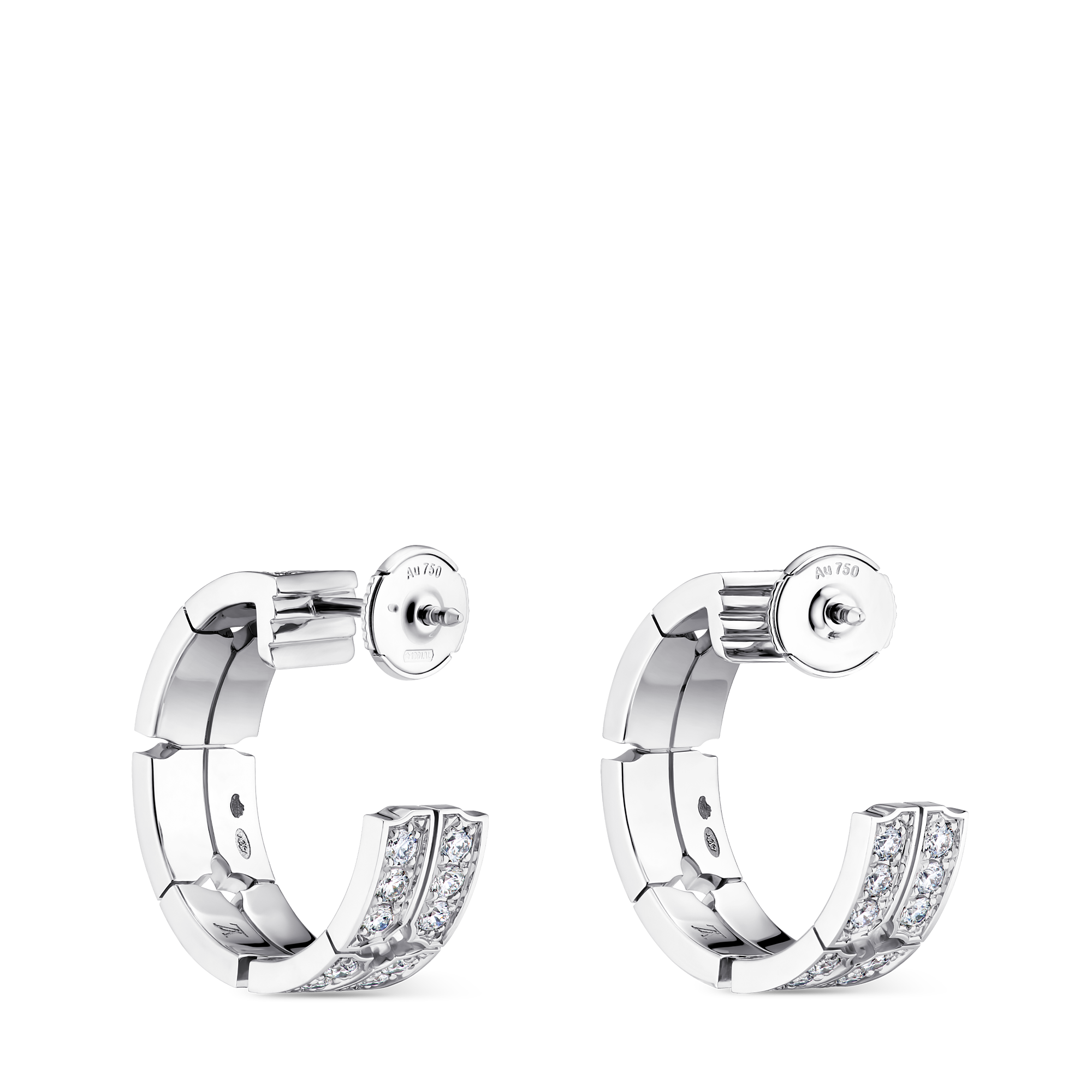 TUMBLER LARGE 18K Gold (White) Diamond Earrings - 4